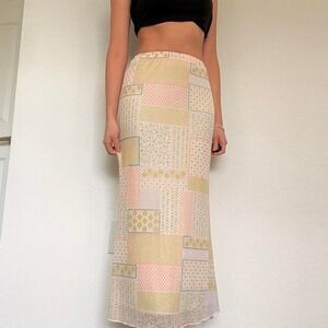 Boho Patchwork Fairycore Mesh Maxi Skirt